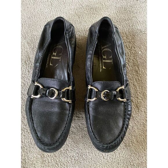 AGL Loafer 38 HORSEBIT Silver Buckle Patent Moc Toe Driving Slip On Italy - Picture 1 of 5